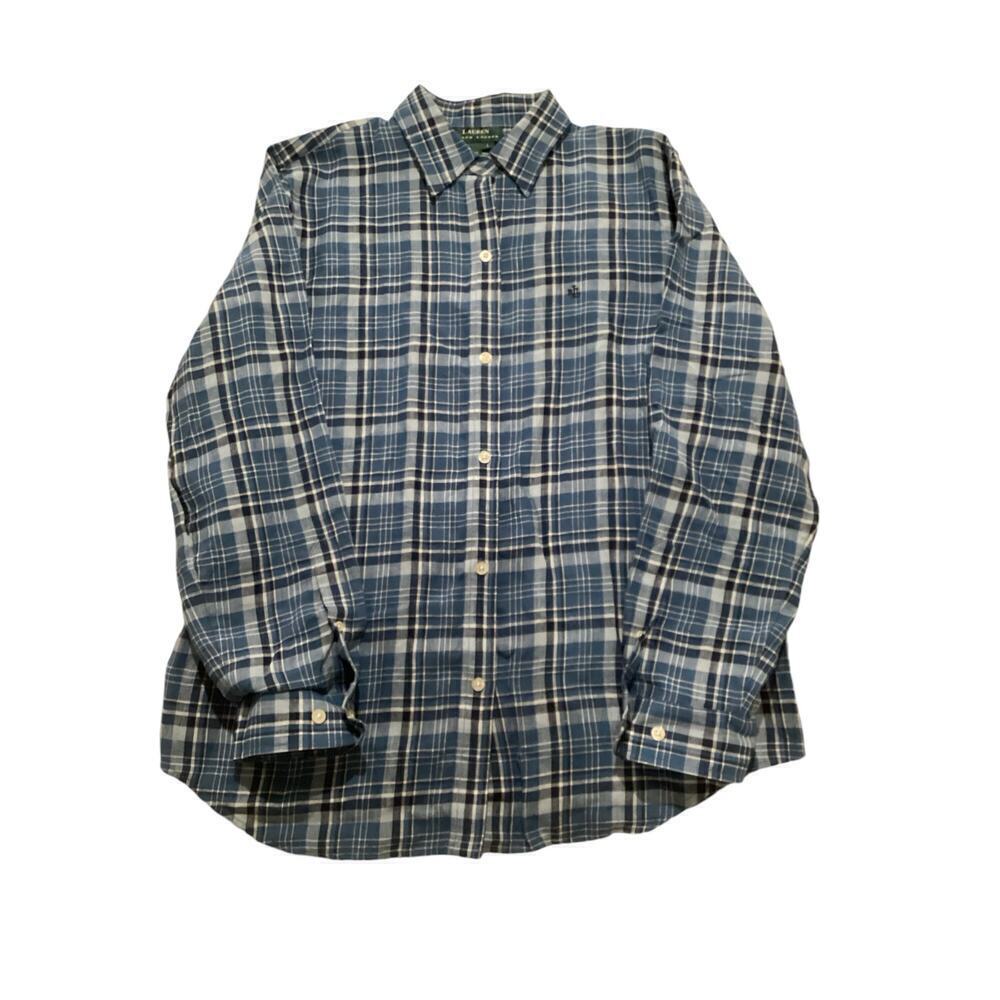 Lauren Ralph Lauren Plaid linen button down long sleeve shirt men’s L